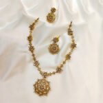 Copper White stone neck flower design with earrings