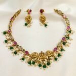 temple-design-pink-and-green-stone-with-pearl-drops-and-earrings